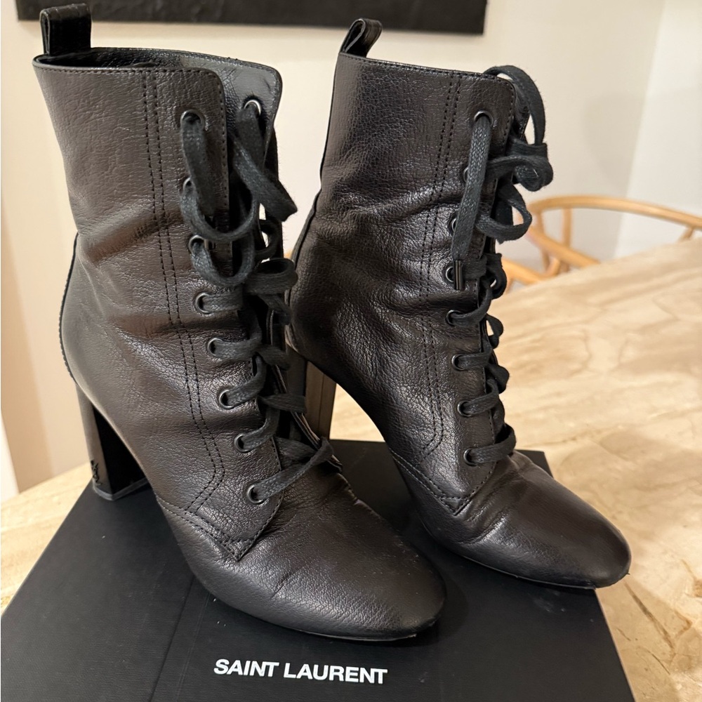 Yves Saint Laurent Black Lace-Up Boots